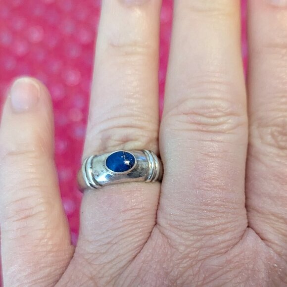 Lapis Lazuli Bezel Sterling Silver Ring Boho Chunky Thick 925 Size 9 Vintage - Picture 7 of 9